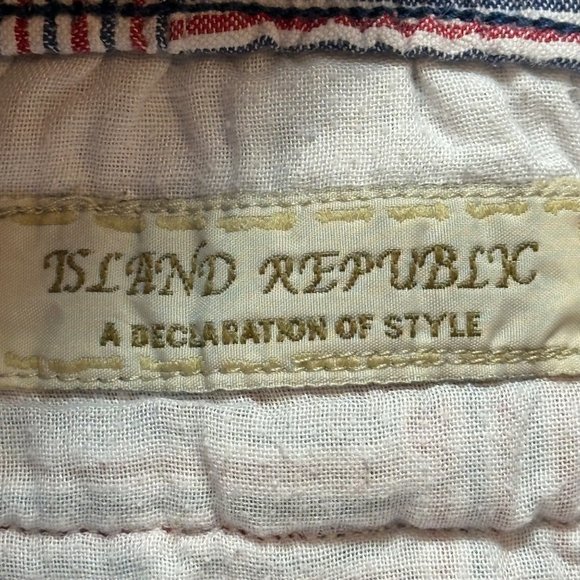 Island Republic Shorts Mens Medium Red White Blue Elastic Waist Casual Striped - Picture 9 of 12